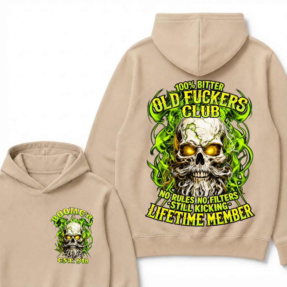 Boomer Custom Year Old Fuckers Club Vintage Cracked Bearded Skull Green Swirl Smoke Hoodie