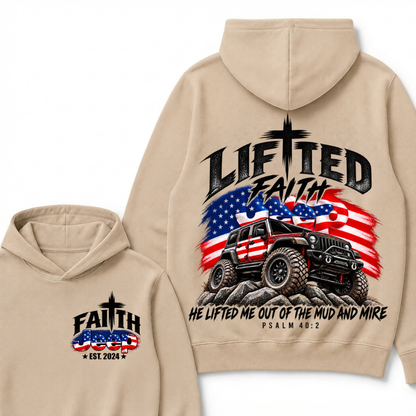 Lifted Faith He Lifted Me Out Of The Mud And Mire Psalm 40:2 Faith Jeep Est. Year Hoodie