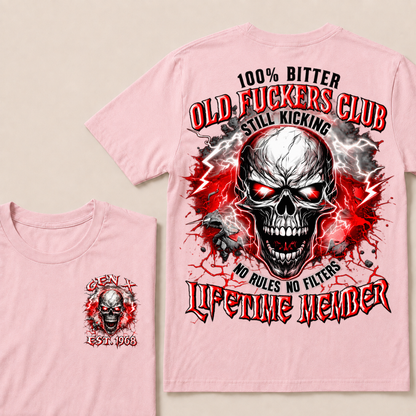 Gen X Custom Year Old Fuckers Club Red Lightning Cracked Skull Blood Splatter T-Shirt