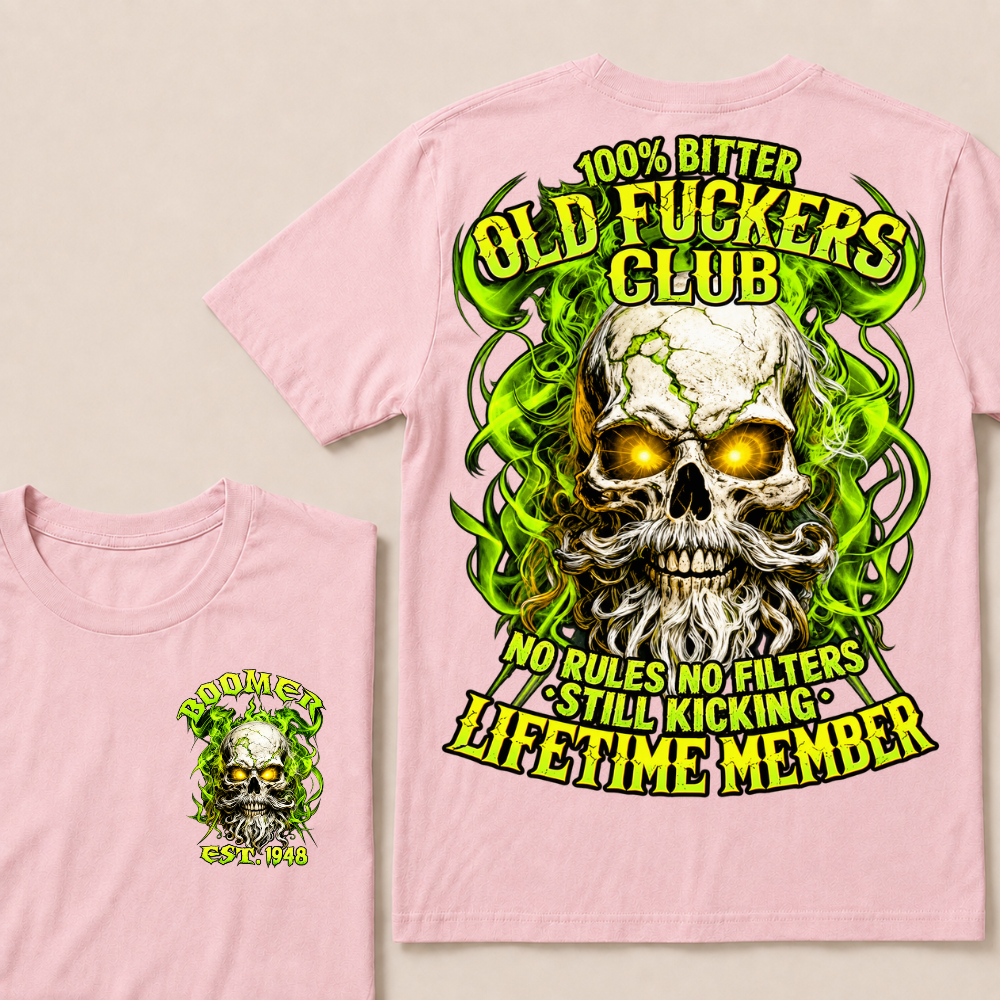 Boomer Custom Year Old Fuckers Club Vintage Cracked Bearded Skull Green Smoke T-Shirt