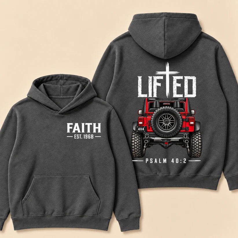 Lifted Faith 4x4 Jeep Hoodie | Custom Est Year Christian Off-Road Hoodie