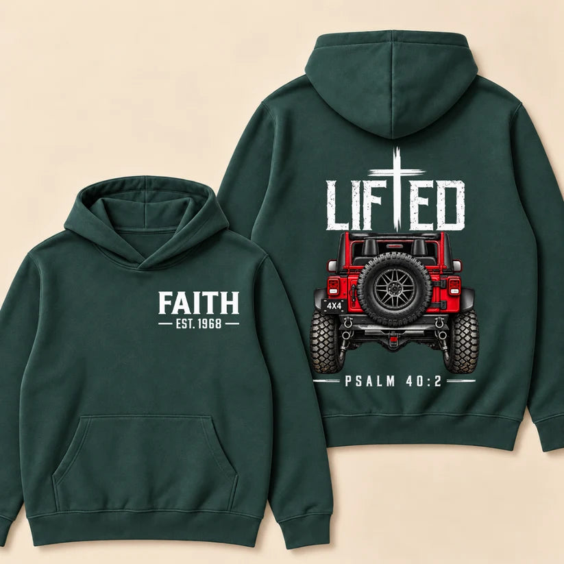 Lifted Faith 4x4 Jeep Hoodie | Custom Est Year Christian Off-Road Hoodie