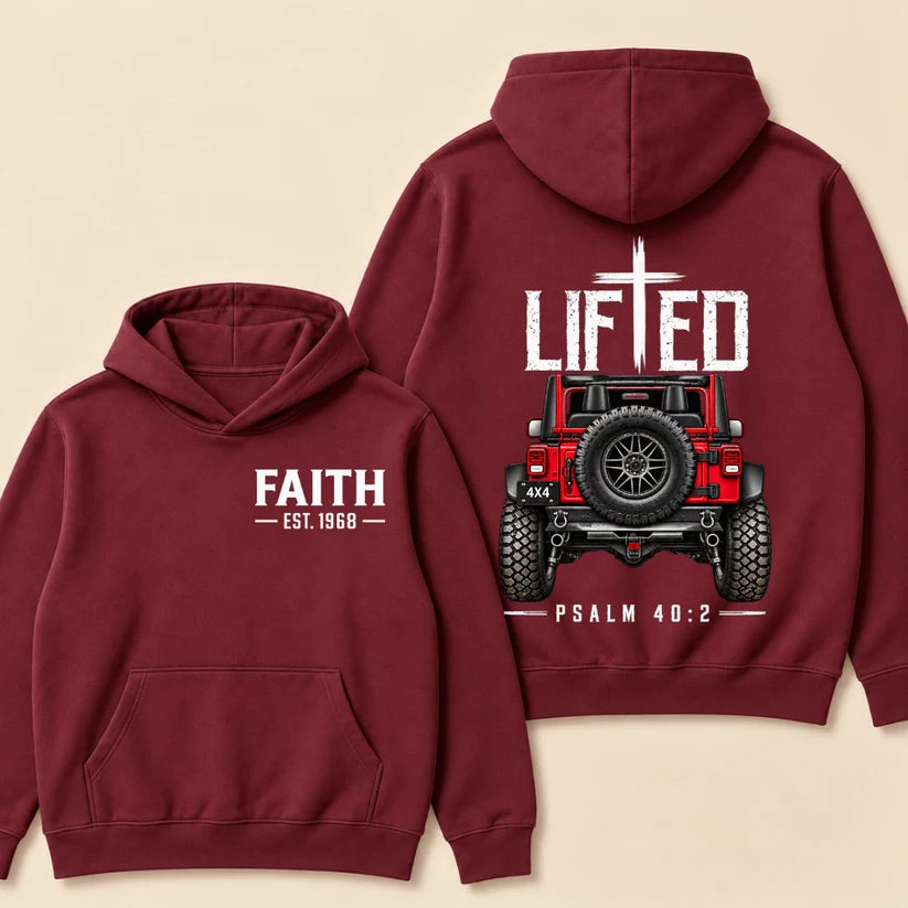 Lifted Faith 4x4 Jeep Hoodie | Custom Est Year Christian Off-Road Hoodie